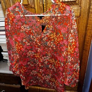 Torrid Red Relaxed Graphic Blouse with Notched Collar